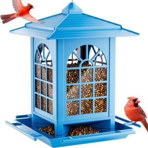 Birdream Bird Feeders for Outdoors Hanging, Classic Courtyard Design Fun Assembly 3.5LB Large Bird Feeder, Attracting Wild Birds Cardinals Goldfinches Sparrows - Blue